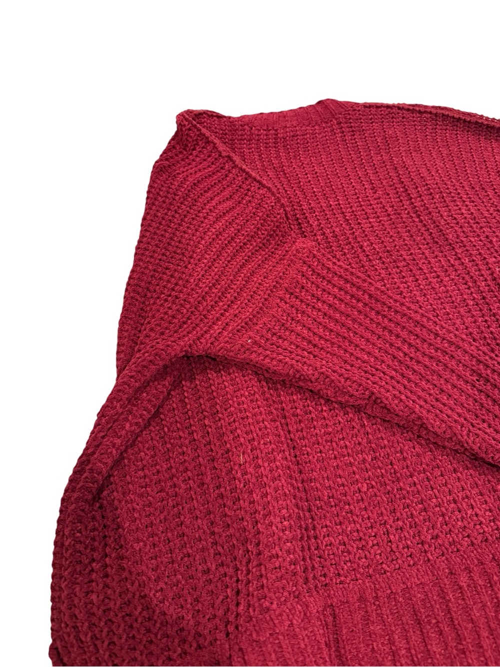 Open-Front Wine Red/Burgundy Knit Cardigan - Picture 9 of 11